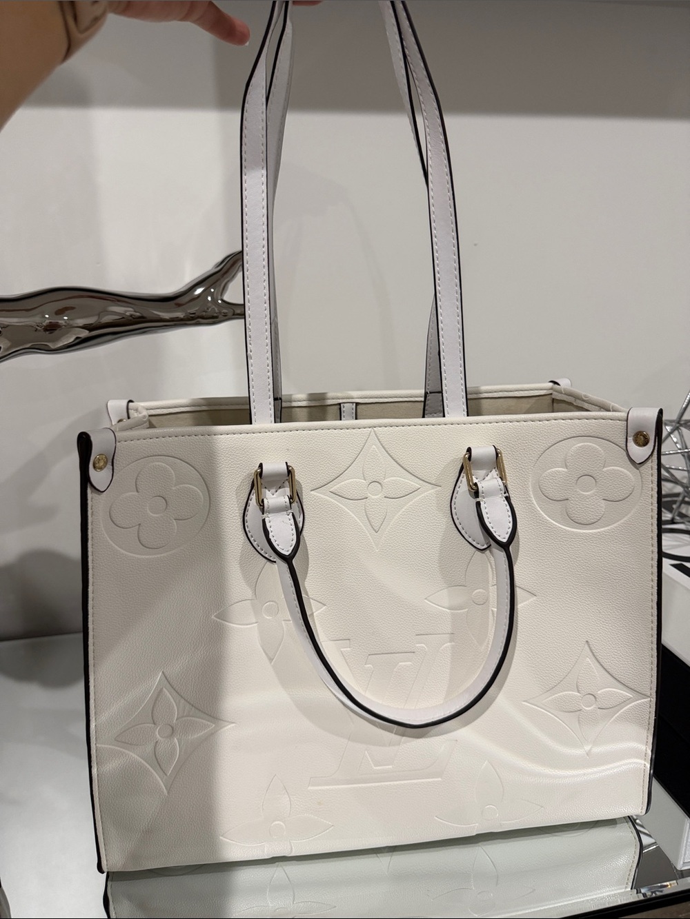 Luxury Embossed White Leather Tote Bag